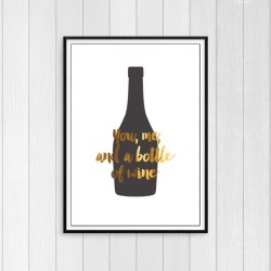 You, Me, and a Bottle of Wine - Gold Foil Art Print for Wine Lovers