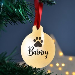 Personalised silver or gold metal pet christmas bauble