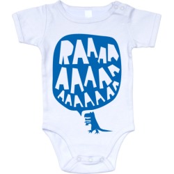 RAAAAA dinosaur onesie in blue on white