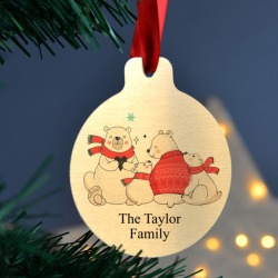 Personalised silver or gold metal bear christmas bauble