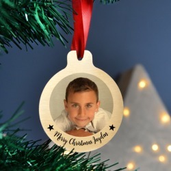Personalised gold metal photo christmas bauble set
