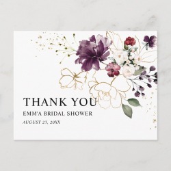 Gold and Wine Floral Thank You Bridal Shower found on Bargain Bro from Zazzle for USD $1.03