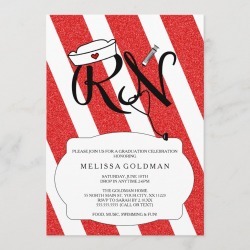 Graduation Birthday Invitations - RN Nurse graduation invites fun red glitter design...