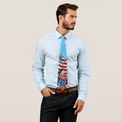 Superman Holding US Flag Neck Tie, Adult Unisex, Size: Large, Dark Red / Old Lace / Light Steel Blue found on Bargain Bro Philippines from Zazzle for $28.45