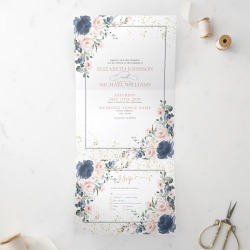 Light Dusty Blue Blush Pink Gold Floral Wedding Tr