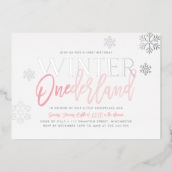 Winter ONEderland 1st Birthday Pink Silver 5 foil invitations found on Bargain Bro from Zazzle for USD $15.01