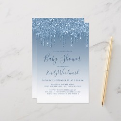 Budget Glitter Drip Blue Baby Shower Invitation found on Bargain Bro from Zazzle for USD $1.08