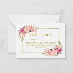 Elegant Watercolor Pink Floral Gold Gift Card found on Bargain Bro from Zazzle for USD $0.58