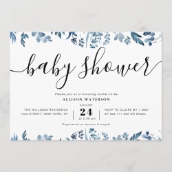 dusty blue botanical baby shower Invitation found on Bargain Bro from Zazzle for USD $1.82