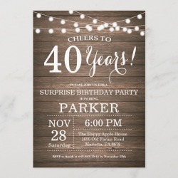 Rustic Surprise 40th Birthday Invitation Wood found on Bargain Bro Philippines from Zazzle for $2.35