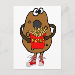 Funny Potato Eating French Fries Cartoon Postcard found on Bargain Bro Philippines from Zazzle for $1.25