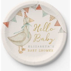 Watercolor Hello Baby Duck. Toys Baby Shower