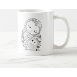 Owl Mug Owl mom & Baby Ink Drawing Owl Art Mug
