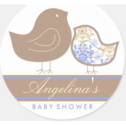 Sweet Blue Damask Chicks Boy Baby Shower Sticker found on Bargain Bro from Zazzle for USD $6.19