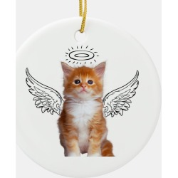 Angel cat - cat drawing - orange cat Ceramic Ornament