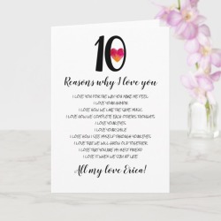 10th wedding anniversary valentines day 10 reasons Card