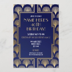 1920's Art Deco Birthday Gatsby Party Navy & Gold Invitation found on Bargain Bro Philippines from Zazzle for $2.51