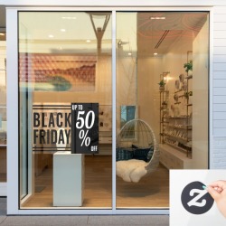 Modern black Friday sale sign, store window clings