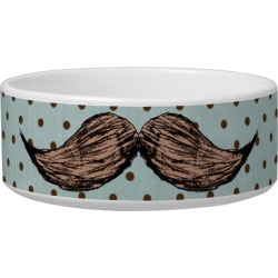 Custom Mustache Cat Bowl - Funny Mustache Drawing And Brown Polka Dots Cat Food Bowls