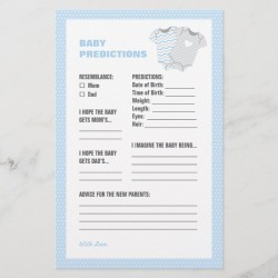 Bodysuit Baby Shower Baby Predictions Card - blue