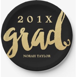 Graduation Paper Plates - Gold Grad Graduation Party Plates Lg Text
