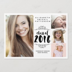 Graduation Cards - Elegant Girl 4 Photo Black & White Graduation Card