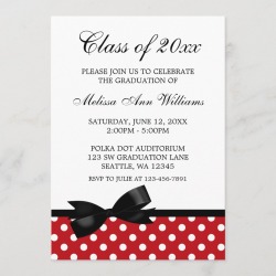 Graduation invitations - Red Polka Dot Black Bow Graduation Announcement - College...
