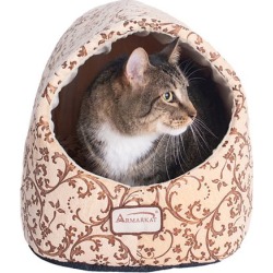 Armarkat Hooded Beige with Flower Pattern Cat Bed