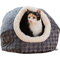 Armarkat C44 Blue Checkered Cuddle Cave Cat Bed