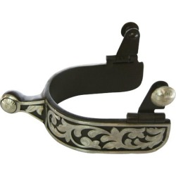 Western Black Silver Leaf Knob End Mens Spurs