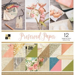 Preserved Paper, 12 W/Gold Foil - DCWV Paper Stack Double-Sided 12"X12" 36/Pkg