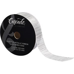 Silver - Cascade Textured Metallic Ribbon W/ Wired Edge 1-1/2"X15yd