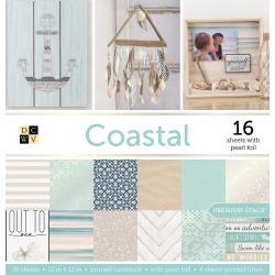 Coastal; 16 W/Pearl Foil, 4 Linen Prints - DCWV Paper Stack 12"X12" 48/Pkg