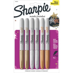 Gold, Silver & Bronze - Sharpie Metallic Fine Point Permanent Markers 6/Pkg
