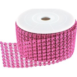 Diamond Mesh 3mm Rhinestone Crystal Ribbon Fuchsia Pink - 12"