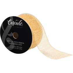 Gold - Cascade Metallic Mesh Ribbon W/ Wired Edge 2-1/2"X15yd