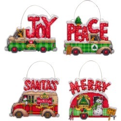 Holiday Trucks Up To 5"X4" (14 Count) - Dimensions Plastic Canvas Ornament Kit 4/Pkg