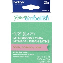 Gold On Pink - P-Touch Embellish Satin Ribbon
