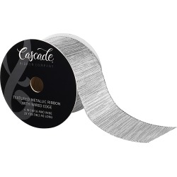 Silver - Cascade Textured Metallic Ribbon W/ Wired Edge 4"X15yd