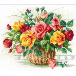 Basket W/Roses (14 Count) - RIOLIS Counted Cross Stitch Kit 13.75"X11.75"