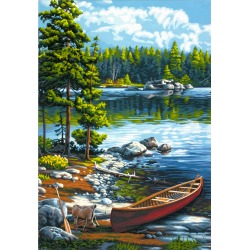 Canoe By The Lake - Paint By Number Kit 14"X20"
