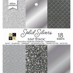 Solid Silvers Glitter & Foil - DCWV Single-Sided Cardstock Stack 6"X6" 18/Pkg