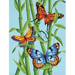 Butterflies And Bamboo - Learn To Paint! Paint By Number Kit 9"X12"