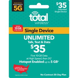 Total Wireless $35 Unlimited Plan (10GB at High Speeds*) & 5GB Hotspot (Email Delivery)