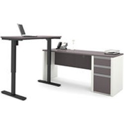 Bestar Connexion OfficePro 93000 L-Shaped Desk and Electric Height Adjustable Table, Slate/Sandstone