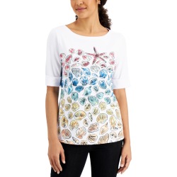 Karen Scott Seashell-Print Elbow-Sleeve Top, Created for Macy's found on Bargain Bro Philippines from Macys CA for $29.50