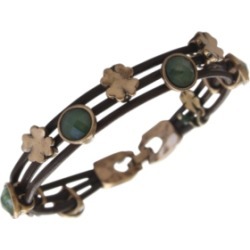 Lucky Brand Bracelet, Gold-Tone Jade Stone Woven Leather Bracelet