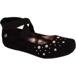 Jessica Simpson Youth Kids Black Microsuede Cross Strap Ballet Flat with Pearls