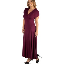 24Seven Comfort Apparel Empire Waist V-Neck Plus Size Maxi Dress