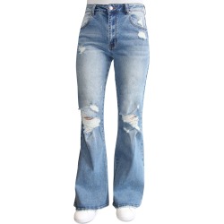 Almost Famous Juniors' Destructed '90s High Rise Flared Jeans found on MODAPINS
